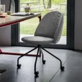 Superior Miniforms Iola office chair with textured gray textile upholstery and sleek dark metal base with caster wheels