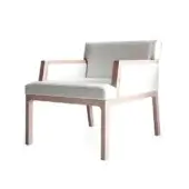 Superior Bross Flux lounge chair with a geometric light-toned wood frame and white upholstery crafted in Italy