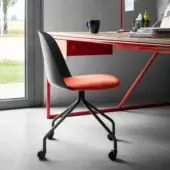 Superior Miniforms Mariolina office chair with dark gray polypropylene backrest and reddish-orange textured upholstered seat built with a black metal base