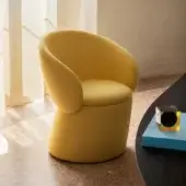 Exclusive Miniforms Nebula Monaca chair with enveloping design and unique arms in vibrant yellow fully recyclable polyurethane with matte finish