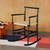 Exceptional Miniforms Pelleossa rocking chair with light tan woven seat and black matte wood frame