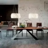 Refined Cattelan Italia Eliot Wood table with rectangular Canaletto walnut top and matte black embossed lacquered steel frame
