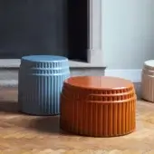 Distinguished Miniforms Kolos coffee table in glossy ceramic showcases vertical ribbed patterns with blue tones