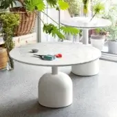 Exceptional Miniforms Illo coffee table with speckled terrazzo-like top and matte white cylindrical base