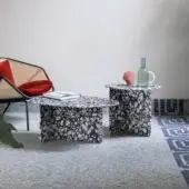 Exceptional Miniforms Chap coffee table in Palladio Moro marble with a striking black and white speckled pattern