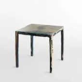 Distinctive Casamania Rememberme bistrot table crafted in Italy with a square glass top and textured recycled jeans finish