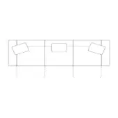 Modular sofa schematic, white line drawing, three-section rectangular form with cushioned backrests and dashed base outlines.
