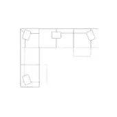 Modular sectional sofa diagram, white blocks, square pillows, dotted rectangle, minimalist design, technical rendering, “season – composition c”.