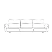 Clift sofa, extra large three-seater, low profile with rounded flared armrests, rectangular back cushions, square feet, minimalist design.