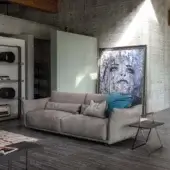 Harmonious Cierre1972 Clift sofa crafted in Italy with muted grayish-brown textile upholstery and suede-like finish