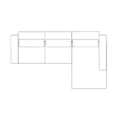 Modular sectional sofa, black line drawing, rectangular form with three seats and corner module, technical schematic design.