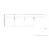 Modular sectional sofa, line drawing, rectangular form, chaise lounge, black outline, white background, minimalist design, furniture rendering.