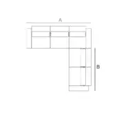Clift sectional sofa technical diagram, black line drawing, L-shape configuration, modular design, dimensions labeled, minimalist style.