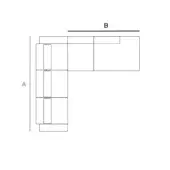 Clift sectional sofa diagram, white background, L-shape configuration with labeled dimensions A and B, rectangular module details.