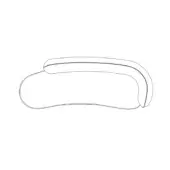 Seed chaise lounge line drawing, white background, curved form, raised headrest, rounded footrest, simplified organic silhouette.