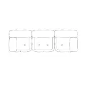 Three-cushion sofa line drawing, white background, rectangular cushions with rounded corners, downward-pointing arrow detail, minimalist design.