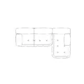 Modular sectional sofa line drawing, black and white, showing four-cushion linear form and rounded L-shape with arrow-like surface markings.