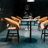 Sophisticated Casamania Vad armchair with a reinforced polypropylene body and high-end wooden base in a dark finish