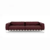 Distinguished Cierre1972 Oscar sofa with reddish-brown textile upholstery and a contrasting brown and white leather banded base built with reflective metal legs