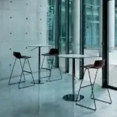 Superior Casamania T2 Bistrot table crafted in chromed metal with white stratified HPL tabletop and gas lift function