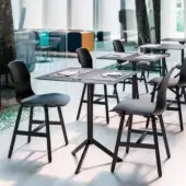 Refined Casamania T4 Bistrot table with stratified HPL tabletop and matte black painted metal base crafted in Italy