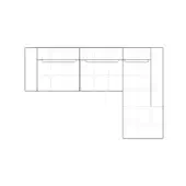 Modular kitchen unit schematic, grid-patterned composite material, horizontal and vertical rectangular sections with dashed countertop line.
