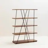 Exceptional Miniforms Matassa bookcase with black metal rods wrapping warm brown wooden shelves and smooth finish