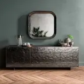 Exceptional Ozzio Italia Giulia sideboard with angular design and heavily textured dark bronzed metal finish