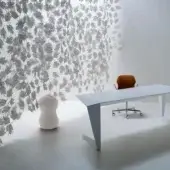 Distinguished Casamania Maria Leaf screen crafted in Italy with sketched gray leaf elements and crochet work texture