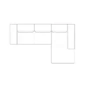 Sectional sofa, light gray fabric, L-shape with three cushions and a single seat, rectangular form, recessed back, platform base.