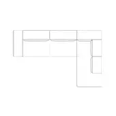 Modular sectional sofa line drawing, white background, L-shape, contemporary design, low backrests, chaise lounge section, “rigoletto – composition d”.