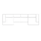 Sectional sofa black and white line drawing, modular design with three boxy modules, rectangular cushions, and a connecting platform base.