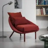 Exceptional Miniforms Lem lounge chair upholstered in reddish-brown textured textile with a tubular structure and slender legs