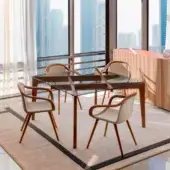 Distinguished Horm Autoreggente table with a grid base in medium-toned brown wood and transparent glass surface