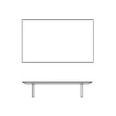 Vogue Cuoio coffee table, black line drawing, rectangular shape, two cylindrical legs, minimalist modern design, white background.