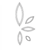 Vertical arrangement of five black oval shapes mimics a botanical leaf, outlined with double lines on a white background.