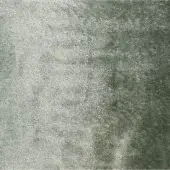 Grayish-green pile velvet fabric sample with mottled texture, uneven pile height, and subtle tonal variations; “casa casati” label visible.