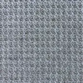 Gray geometric fabric with olive and silver-blue heathered weave, dense plain texture, matte finish, identified as casa casati poul fabric.