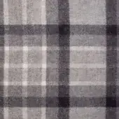 Gray tartan plaid fabric swatch with intersecting lines, textured wool blend, and subtle brand text "casa casati" along the edge.