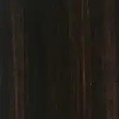 Ebony wood sample displaying a vertical grain, matte finish, and deep dark brown color with reddish undertones against a dark gray background.
