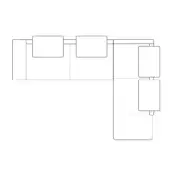 Sectional sofa line drawing, modular L-shape, black on white, with three cushions and dotted connection points, contemporary design.