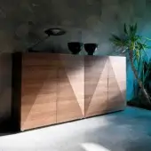 Distinguished Horm Not Riddled sideboard with diamond-shaped wood doors and smooth medium brown finish showcasing natural grain patterns
