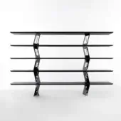 Superior Horm Quadror 04 bookcase with moka-stained ashwood shelves and a matte black aluminum reinforced structure