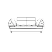 Jack sofa black and white line drawing, rectangular back, swivel armrests, square legs, modern design, geometric shape.