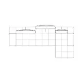 Sectional sofa technical drawing, light gray, L-shape with quilted texture, rounded cushions, and rectangular base modules.