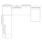 Modular sectional sofa line drawing, white background, L-shape with attached ottomans, simplified form, jack – comp. c – without quilted design.