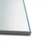Reflective panel with silver aluminum frame, turquoise edge refraction, smooth glossy surface, matte finish, minimalist studio composition.