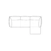L-shaped sectional sofa line drawing, white background, cushioned seats, rounded backrests, dotted seam details, modern furniture design.