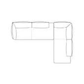 Sectional sofa line drawing, gray modules, rounded cushions, right-angle form, dotted connection points, contemporary studio presentation.
