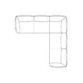 Sectional sofa line drawing, modular L-shape, white background, rounded rectangular segments, dotted connection points, minimalist design.